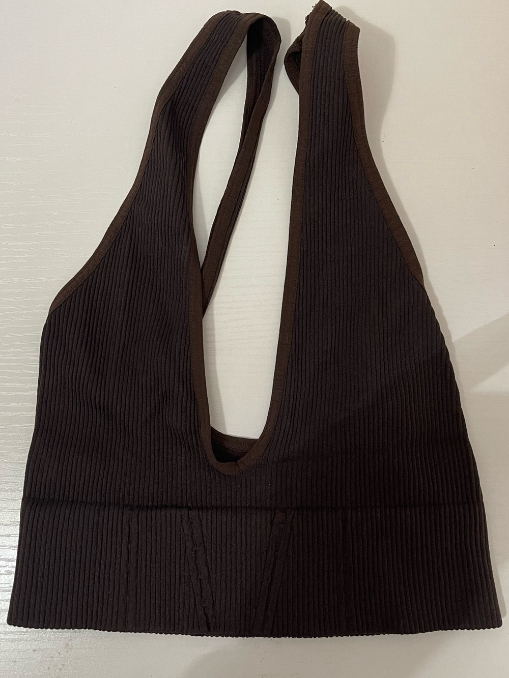 Ribbed Deep V Bralette - Chocolate Brown - Picture 2 of 5